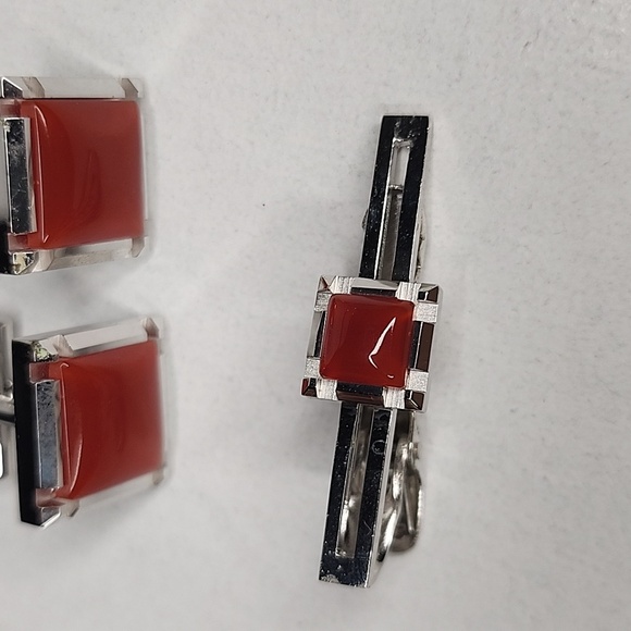 Unbranded Cufflinks set with orange Square  🟧 stone - Picture 6 of 8
